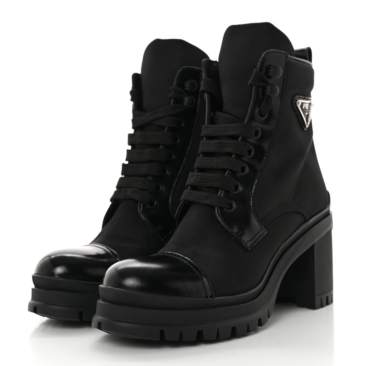 Spazzolato Re-Nylon Metal Triangle Logo Lace Up 85mm Boots 35.5 Black