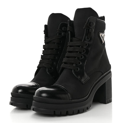 Prada Spazzolato Re-Nylon Metal Triangle Logo Lace Up 85mm Boots 35.5 Black 3 of 15