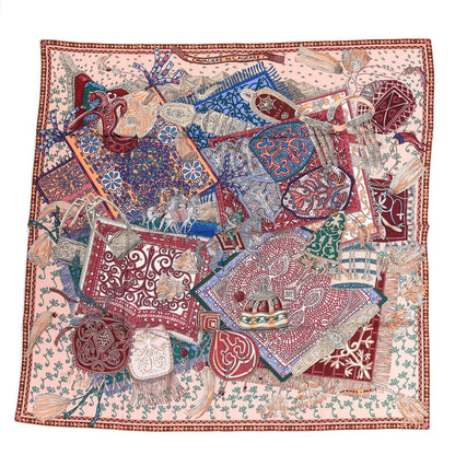 Hermes Cashmere Silk Cavaliers du Caucase Shawl 140 Rose Pale Bleu Framboise 1 of 7