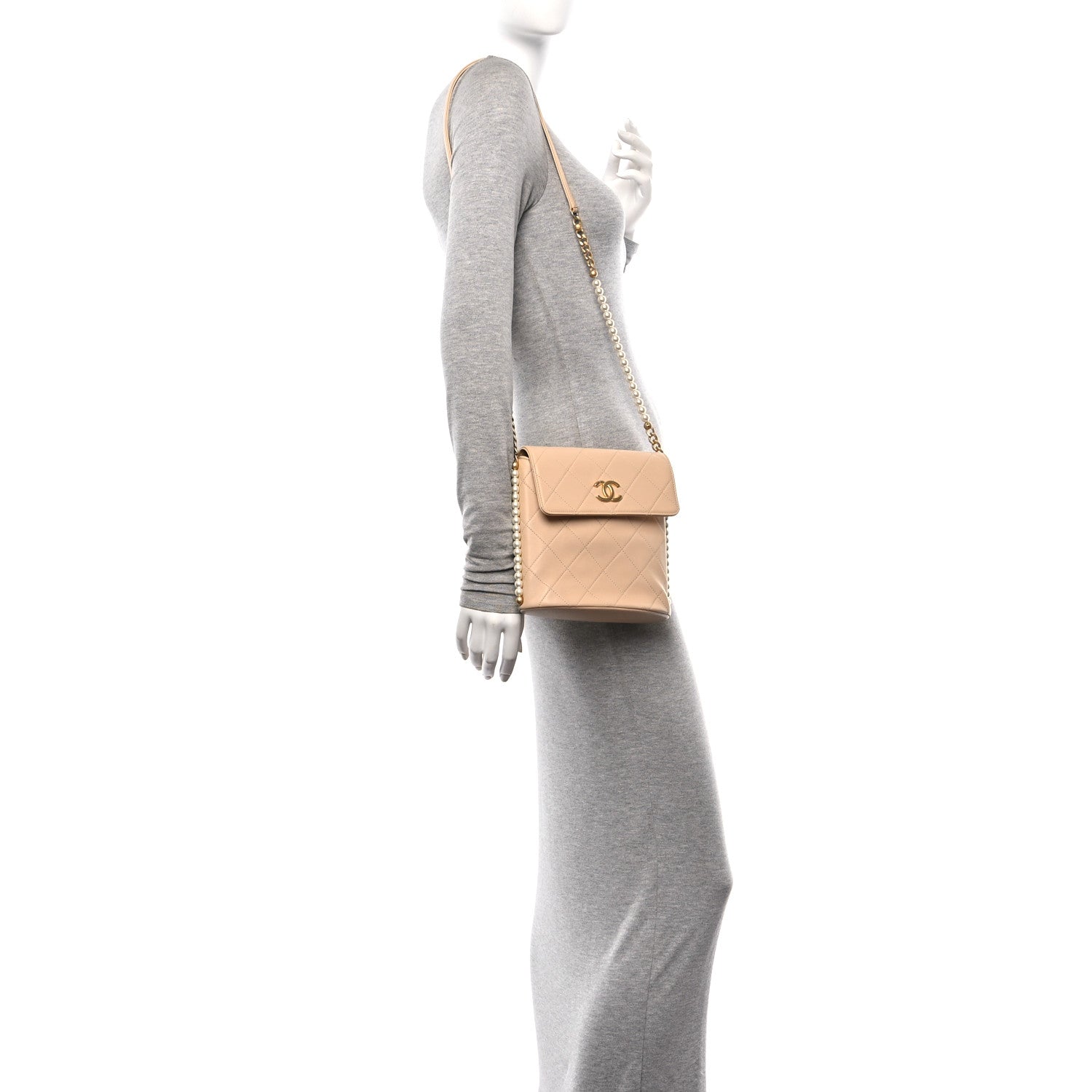 Chanel Calfskin Quilted Pearl Small Hobo Bag Beige 2 of 10