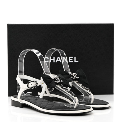 Chanel Lambskin Crystal Chain CC Logo Thong Sandals 37 White 8 of 8