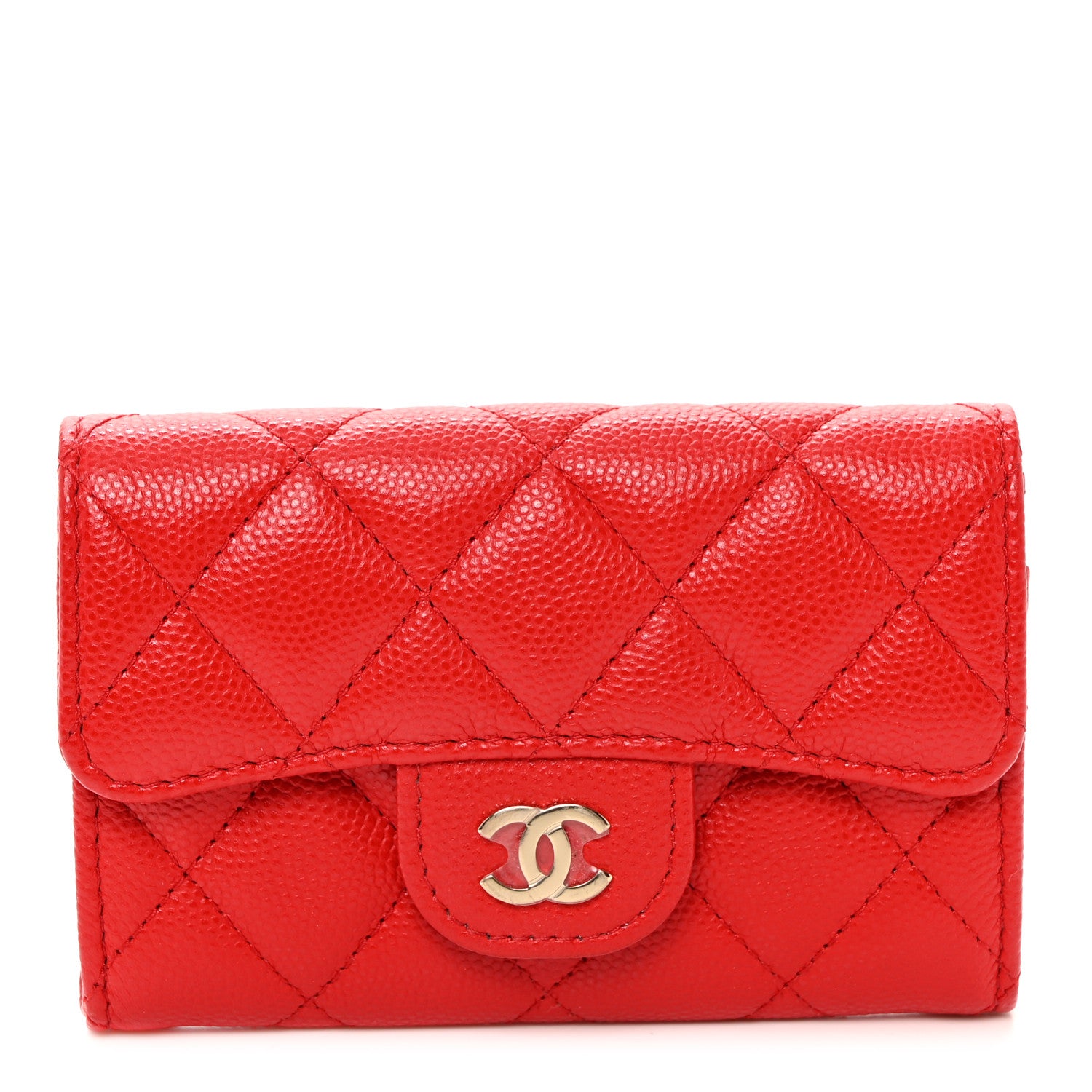 Chanel Caviar Quilted Flap Card Holder Wallet Red 1 of 9