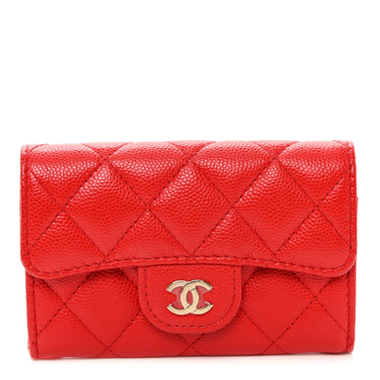 Chanel Caviar Quilted Flap Card Holder Wallet Red 1 of 9