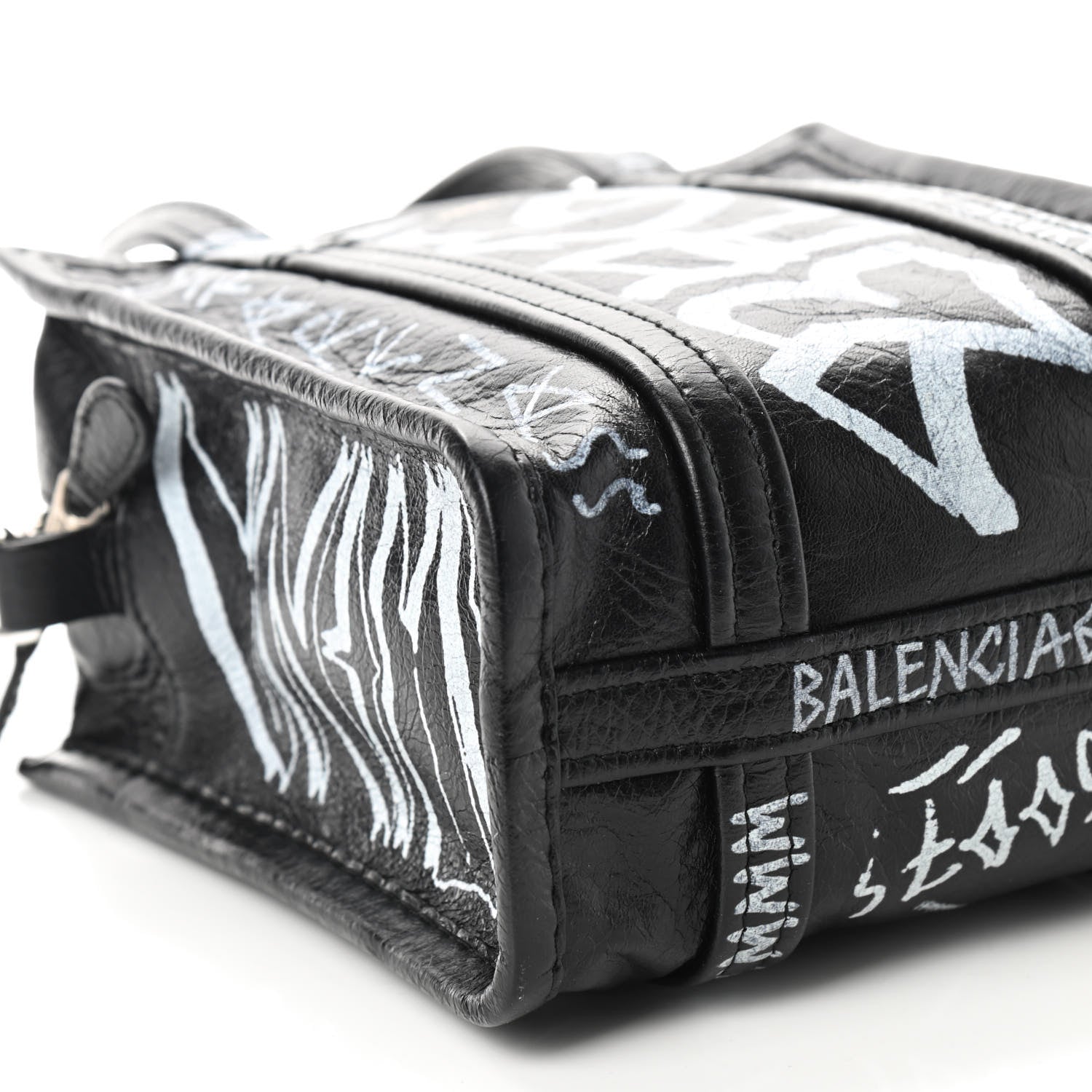 Balenciaga Agneau Arena Graffiti All Over XXS Bazar Shopper Tote Black White 6 of 8