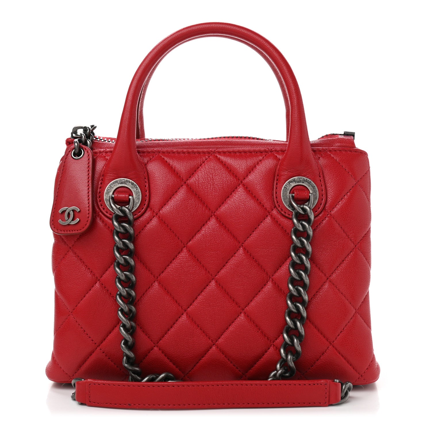 Chanel Shiny Sheepskin Quilted Small Shopping Tote Red 1 of 10