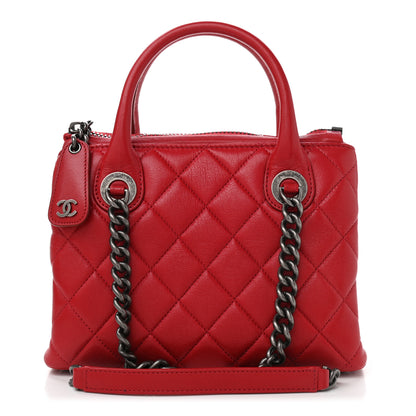 Chanel Shiny Sheepskin Quilted Small Shopping Tote Red 1 of 10