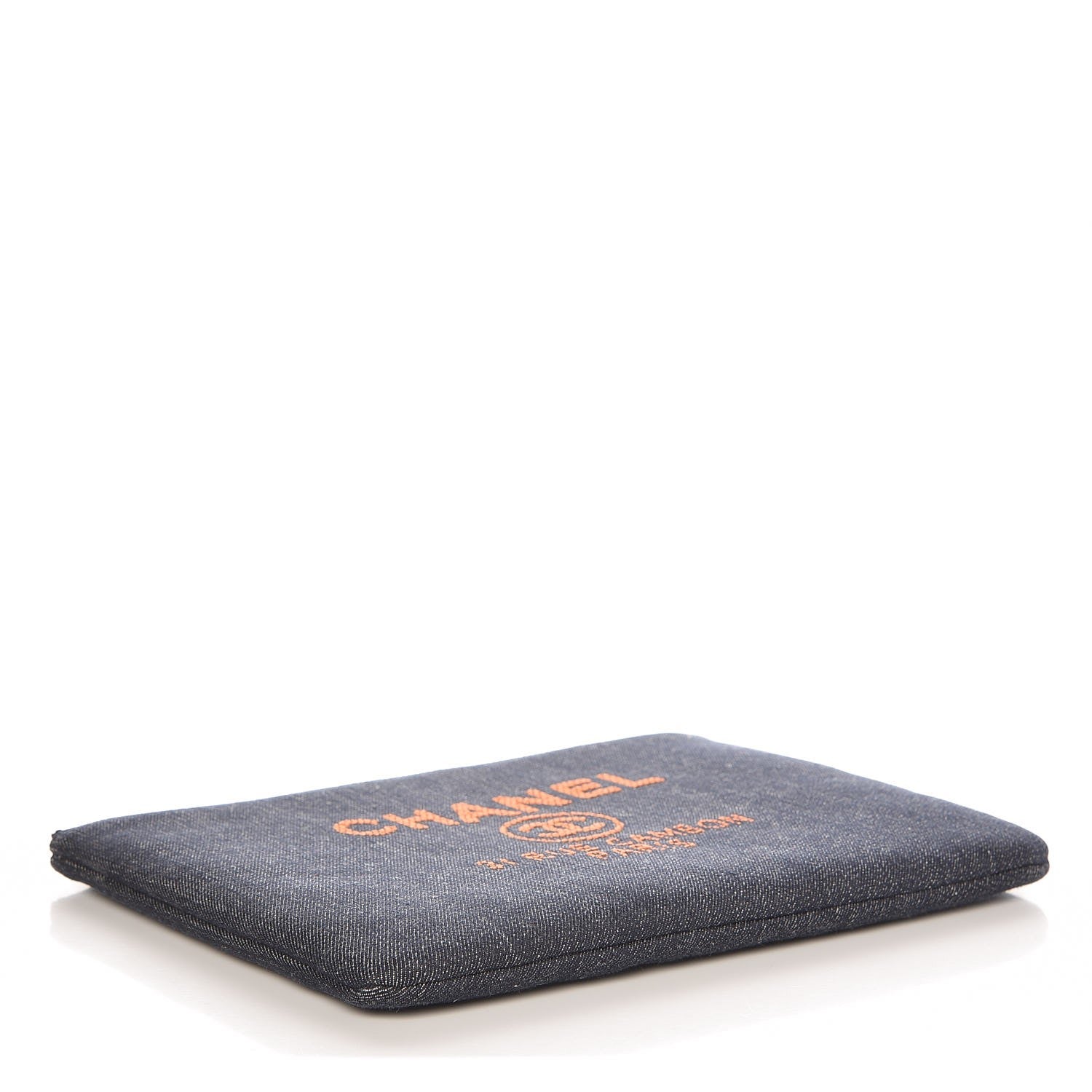 Chanel Denim Medium Deauville Pouch Clutch Blue Orange 4 of 8