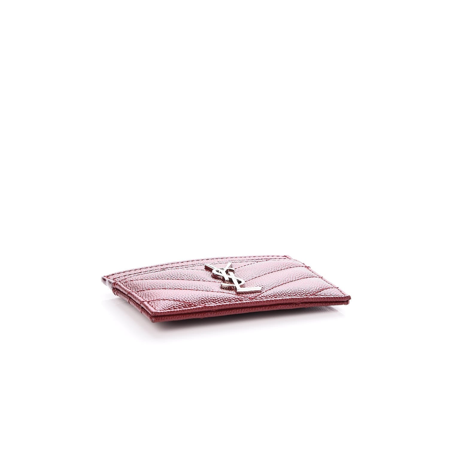 Saint Laurent Grain De Poudre Matelasse Chevron Monogram Credit Card Case Palissandre 4 of 8