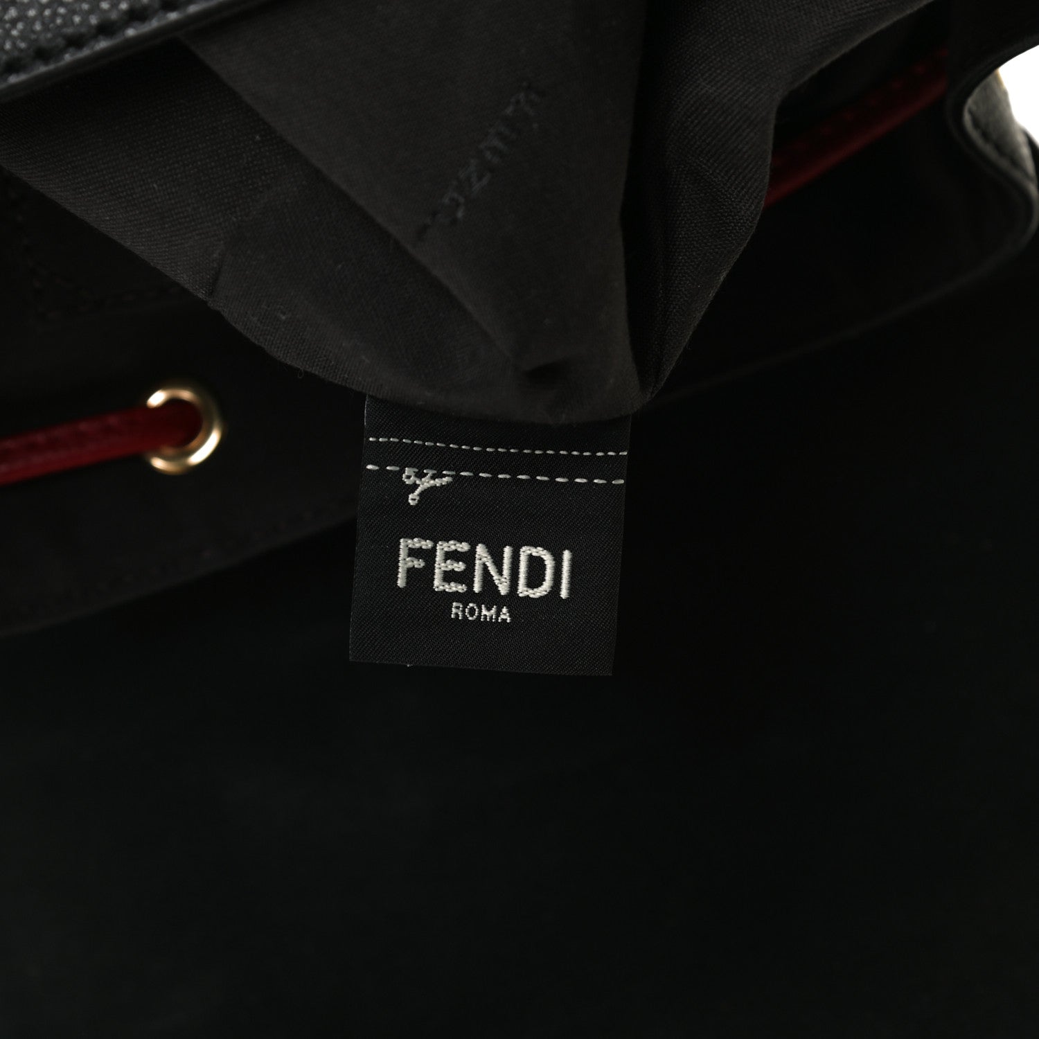 Fendi Vitello Cruise Bi-Color FF 1974 Embossed F is Fendi Drawstring Backpack Black Fragola Maya 9 of 16