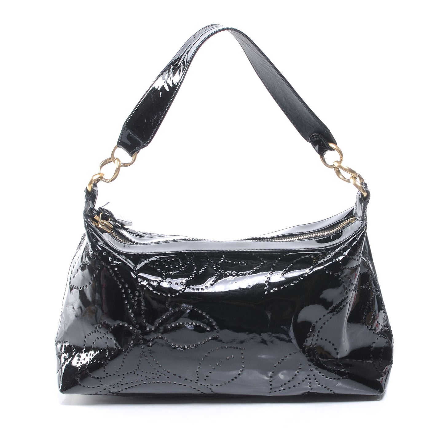 Patent Perforated Camellia Hobo Black
