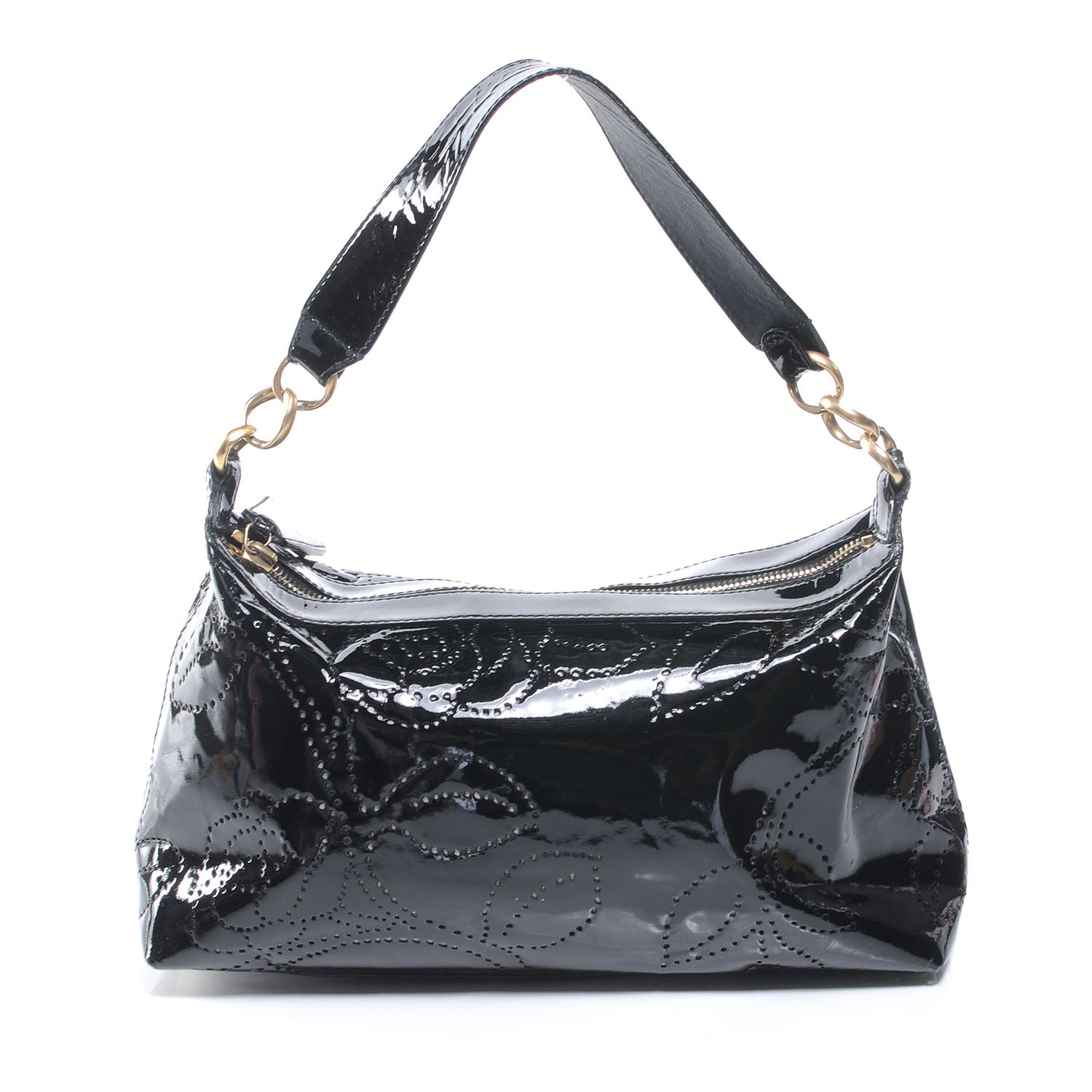 Chanel Patent Perforated Camellia Hobo Black 3 of 8