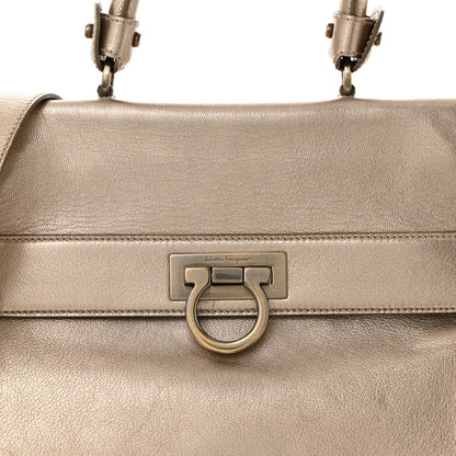 Salvatore Ferragamo Metallic Grained Calfskin Medium Sofia Satchel Gold 7 of 14