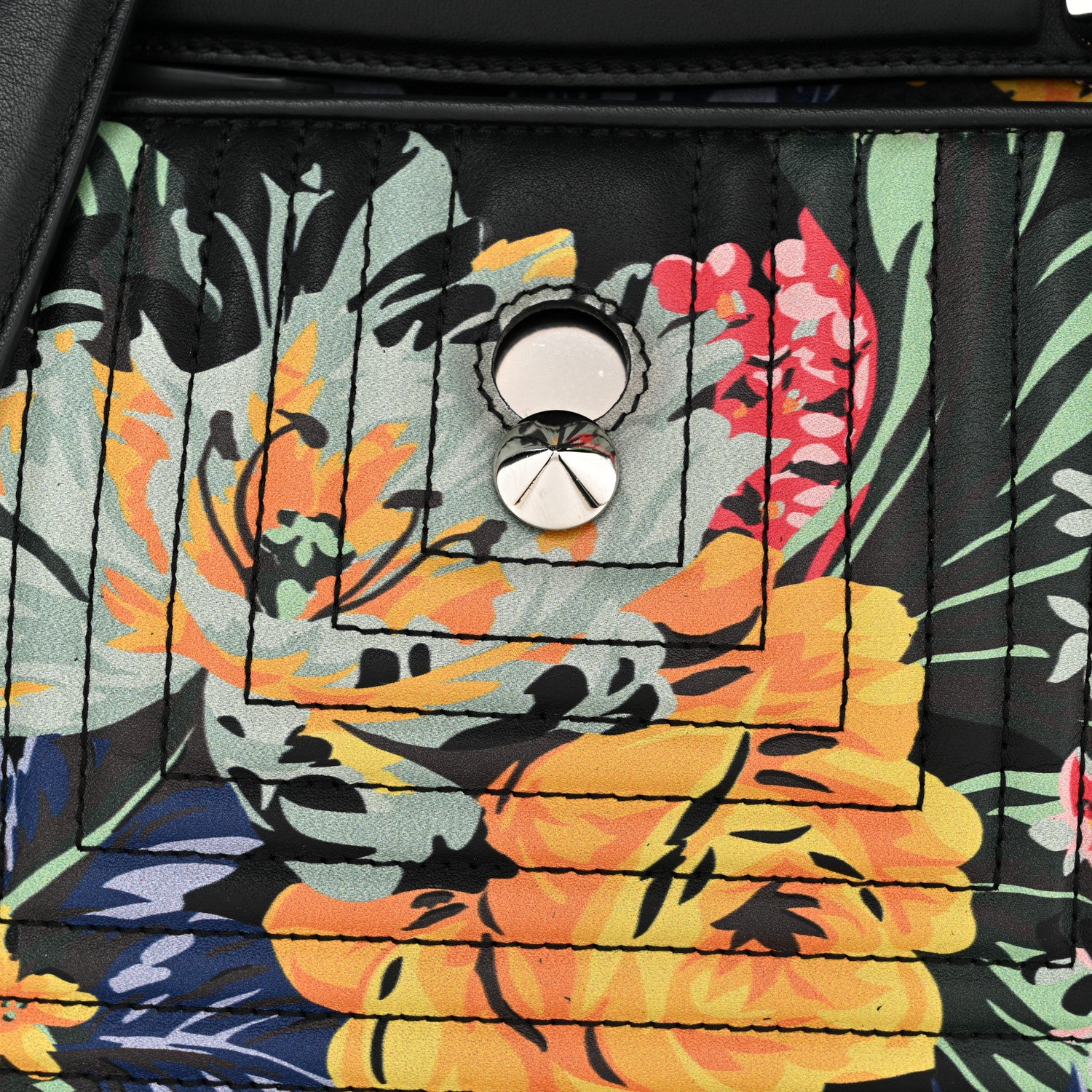 Fendi Calfskin Trapuntata Floral Small DotCom Click Chain Satchel Black Multicolor 9 of 11