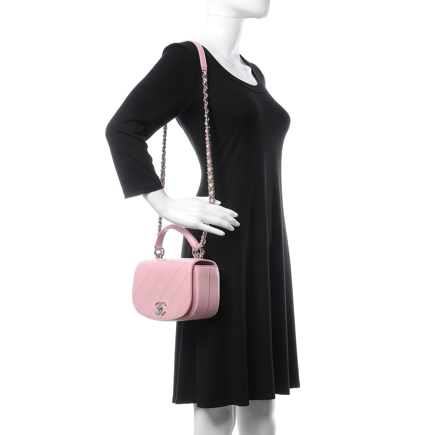 Calfskin Stitched Ring My Bag Flap Crossbody Pink