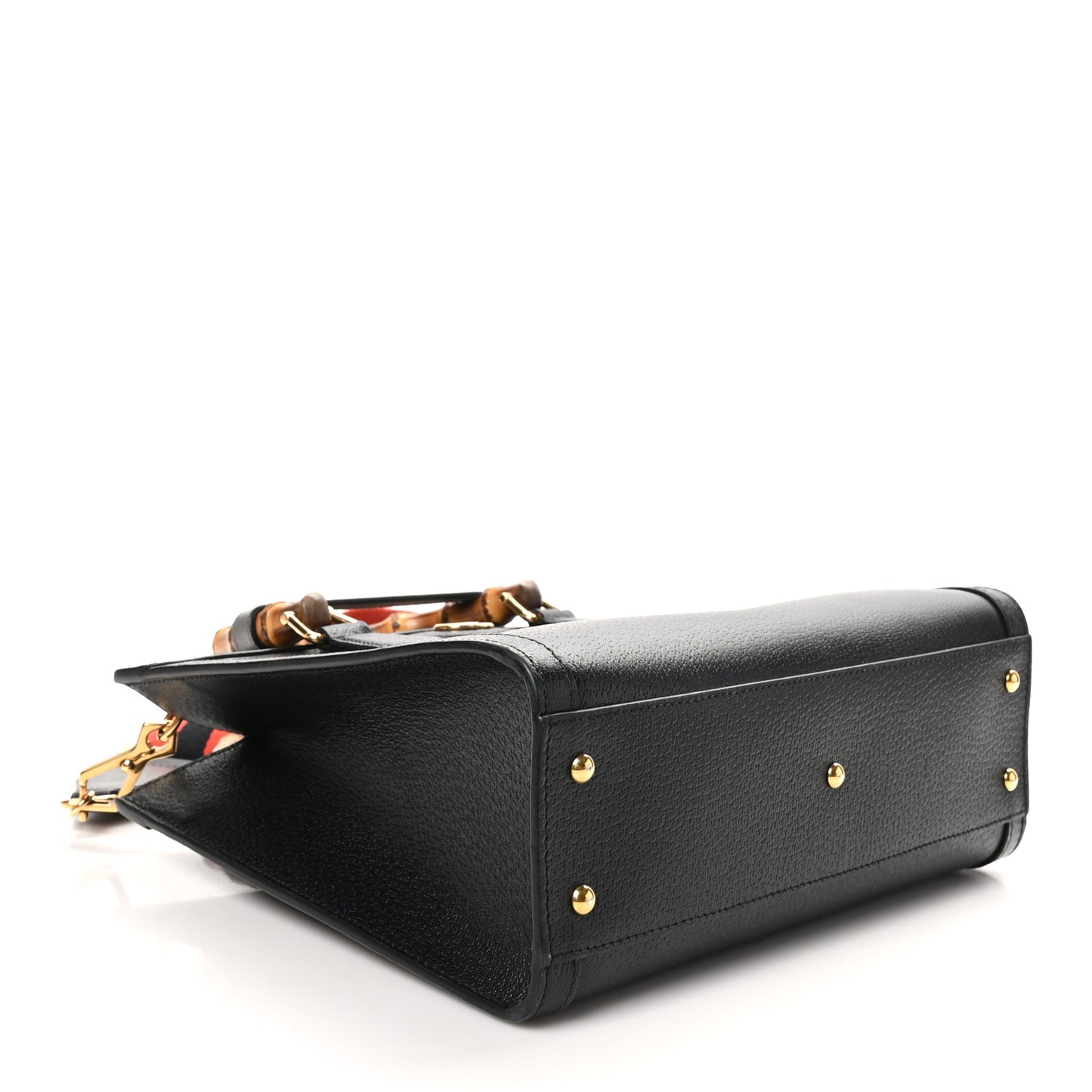 Textured Dollar Calfskin Web Small Diana Tote Bag Black Dusty Grey