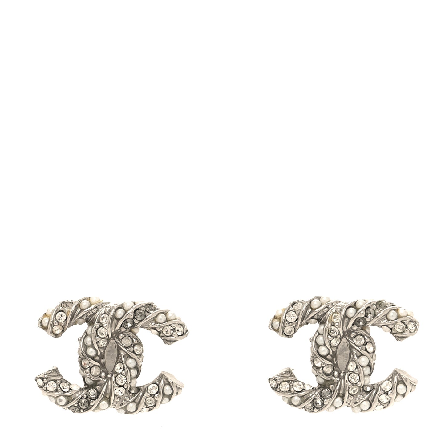 Crystal Twisted CC Earrings Silver
