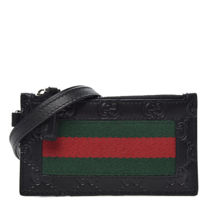 Gucci Guccissima Web Lanyard Coin Case Card Holder Black 1 of 6