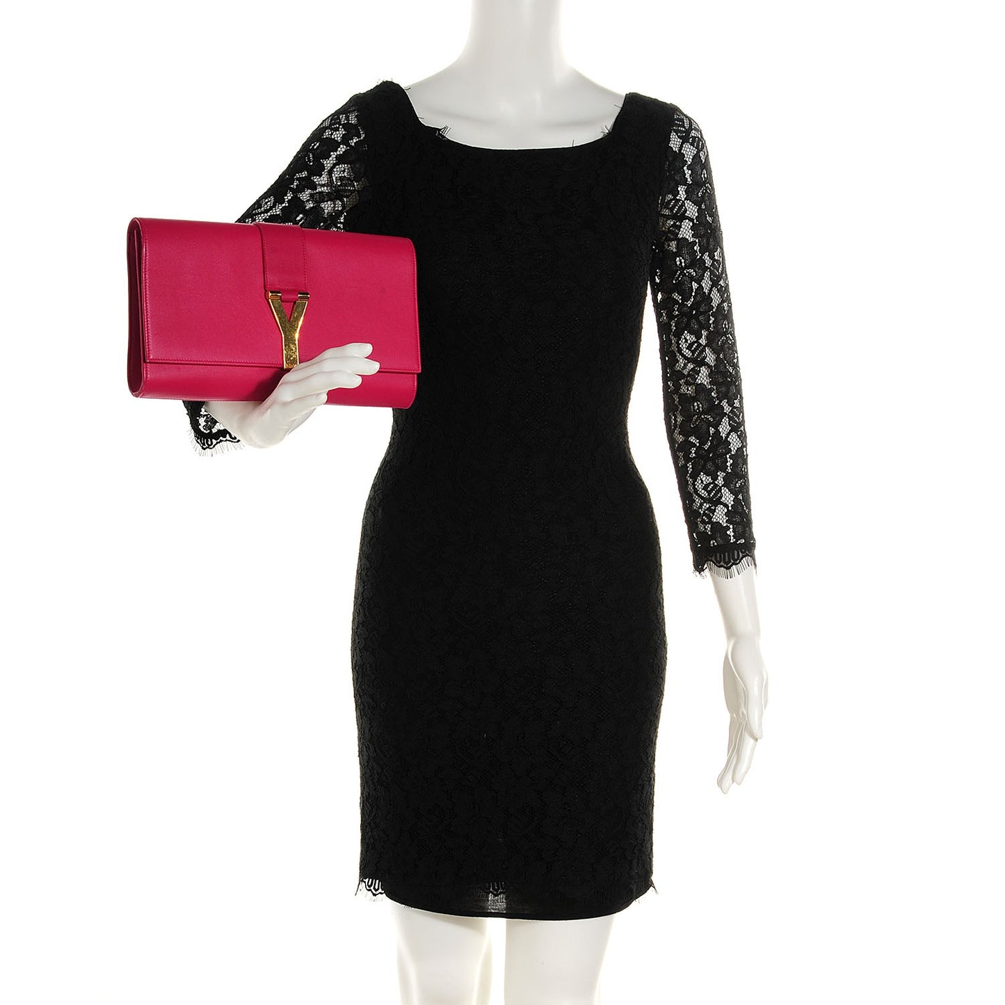 Calfskin Y Ligne Clutch Fuchsia