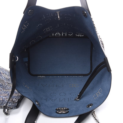 Chanel Calfskin Tweed Small Logo Eyelets Shopping Tote Black 7 of 12