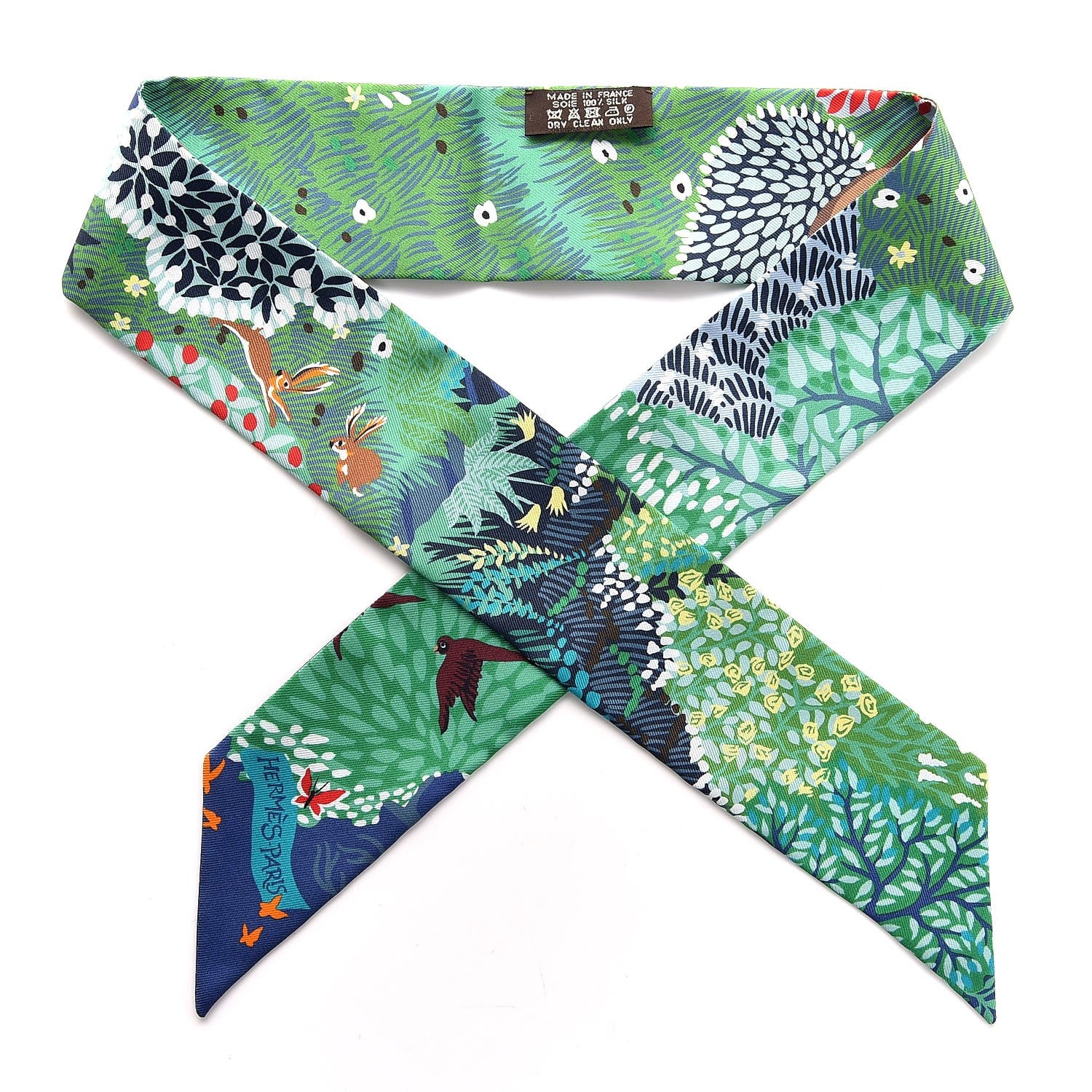 Hermes Silk Dans un Jardin Anglais Twilly Marine Vert Rouge 1 of 5
