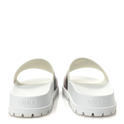 Gucci Rubber Web Mens Lug Sole Slide Sandals Great 10 White Green Red 6 of 11