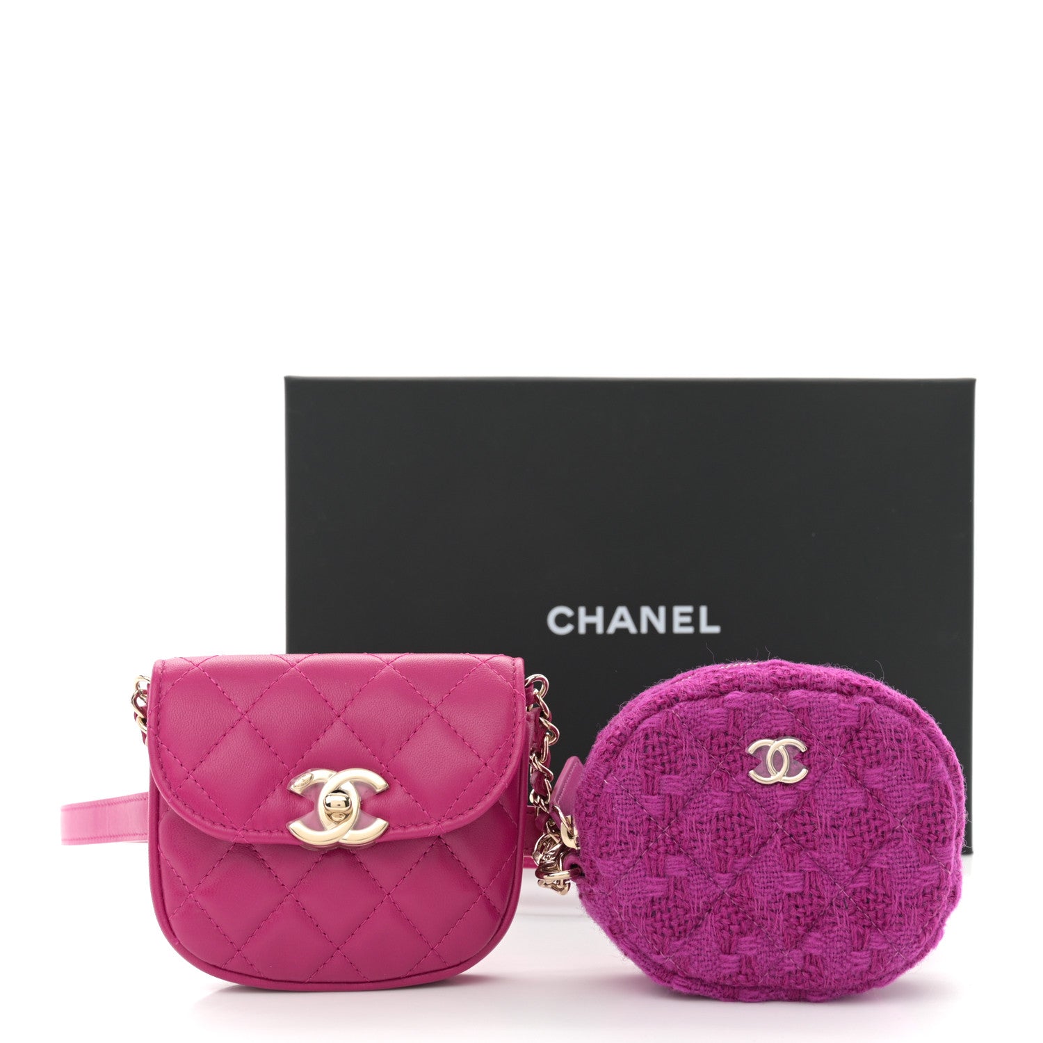 Chanel Tweed Lambskin Quilted Waist Bag With Coin Purse Fuchsia 15 of 15