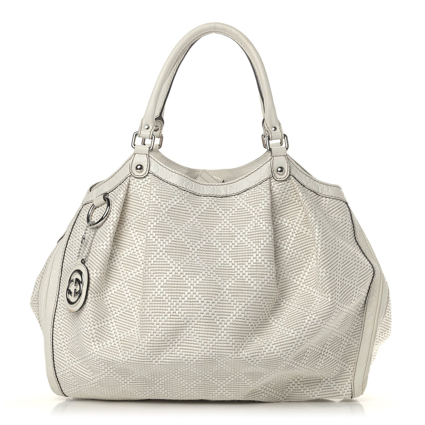 Woven Raffia Diamante Large Sukey Tote Off White