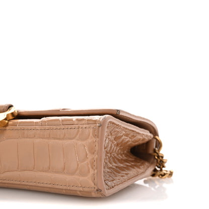 Balenciaga Shiny Calfskin Crocodile Embossed Hourglass Wallet on Chain Nude Beige 9 of 9
