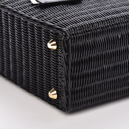 Prada Wicker Canvas Shoulder Bag Black 8 of 8