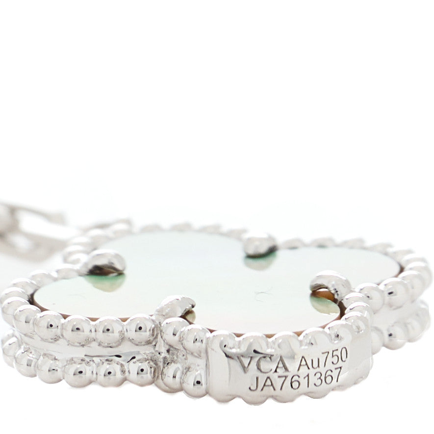 Van Cleef & Arpels 18K White Gold Mother of Pearl Chalcedony 6 Motifs Magic Alhambra Necklace 4 of 4