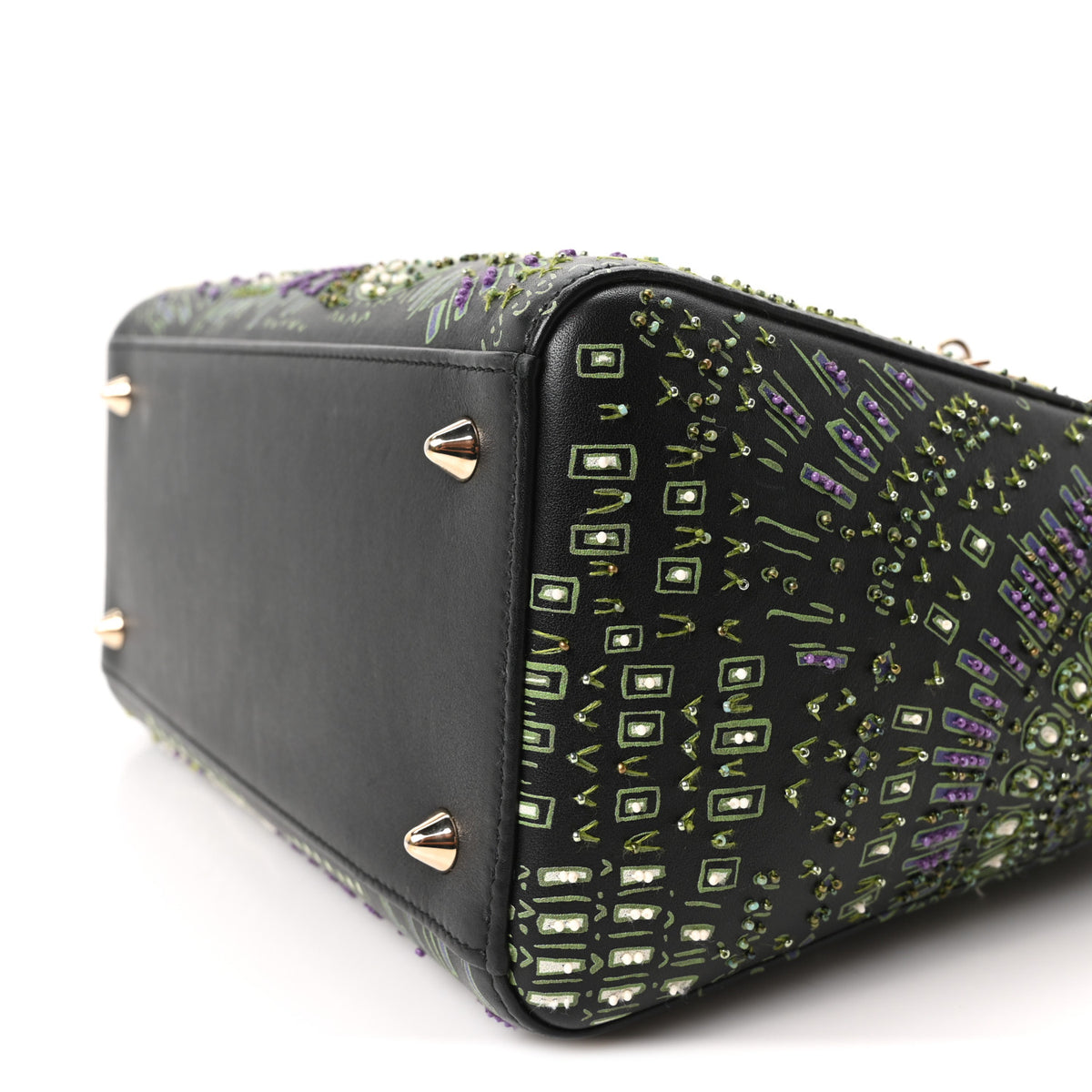 Smooth Calfskin Beaded Animals Medium Lady Dior Black Multicolor