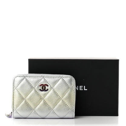 Chanel Gradient Metallic Calfskin Quilted Zip Around Coin Purse Wallet Silver Blue Yellow Purple 8 of 8