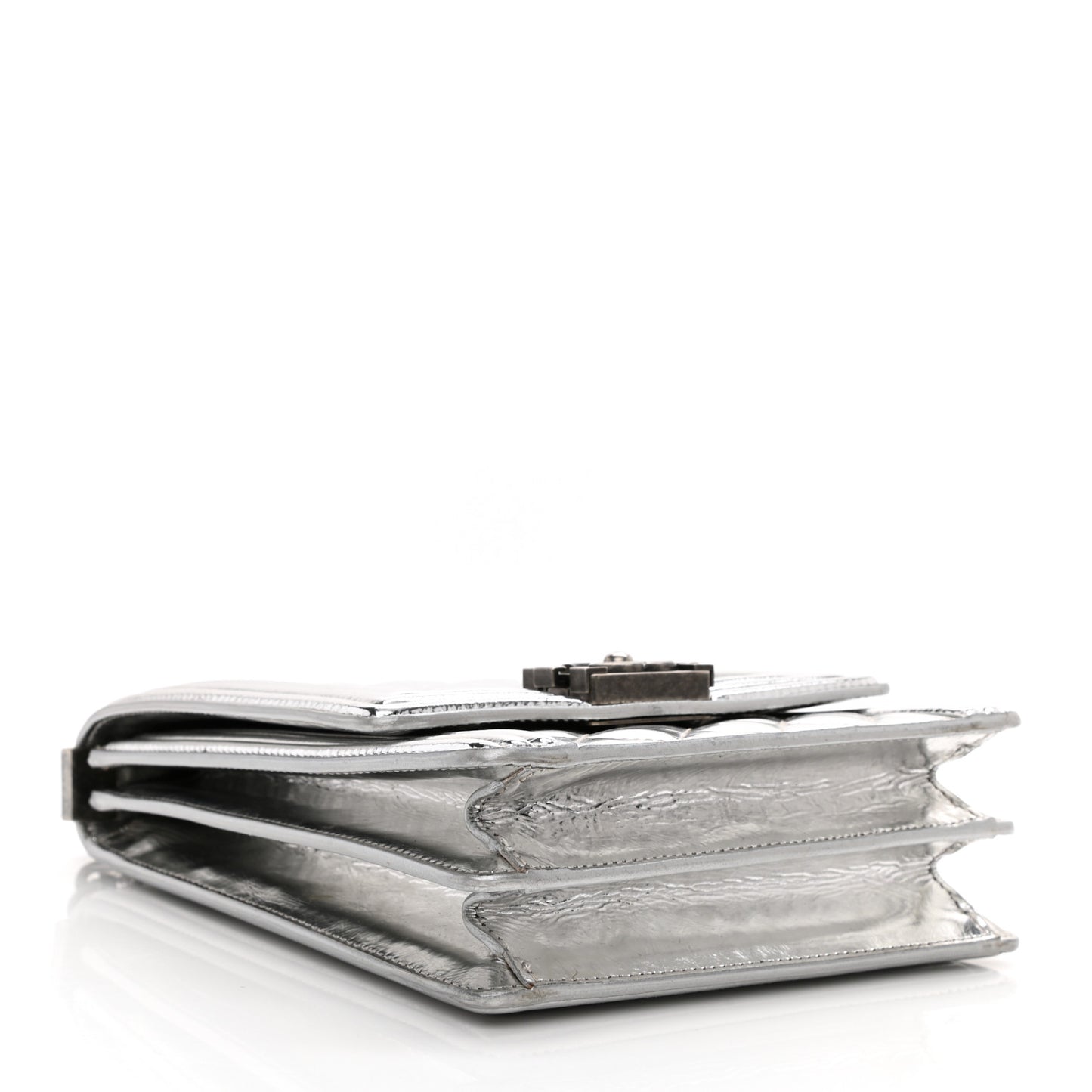 Metallic Goatskin Quilted North South Boy Flap Silver