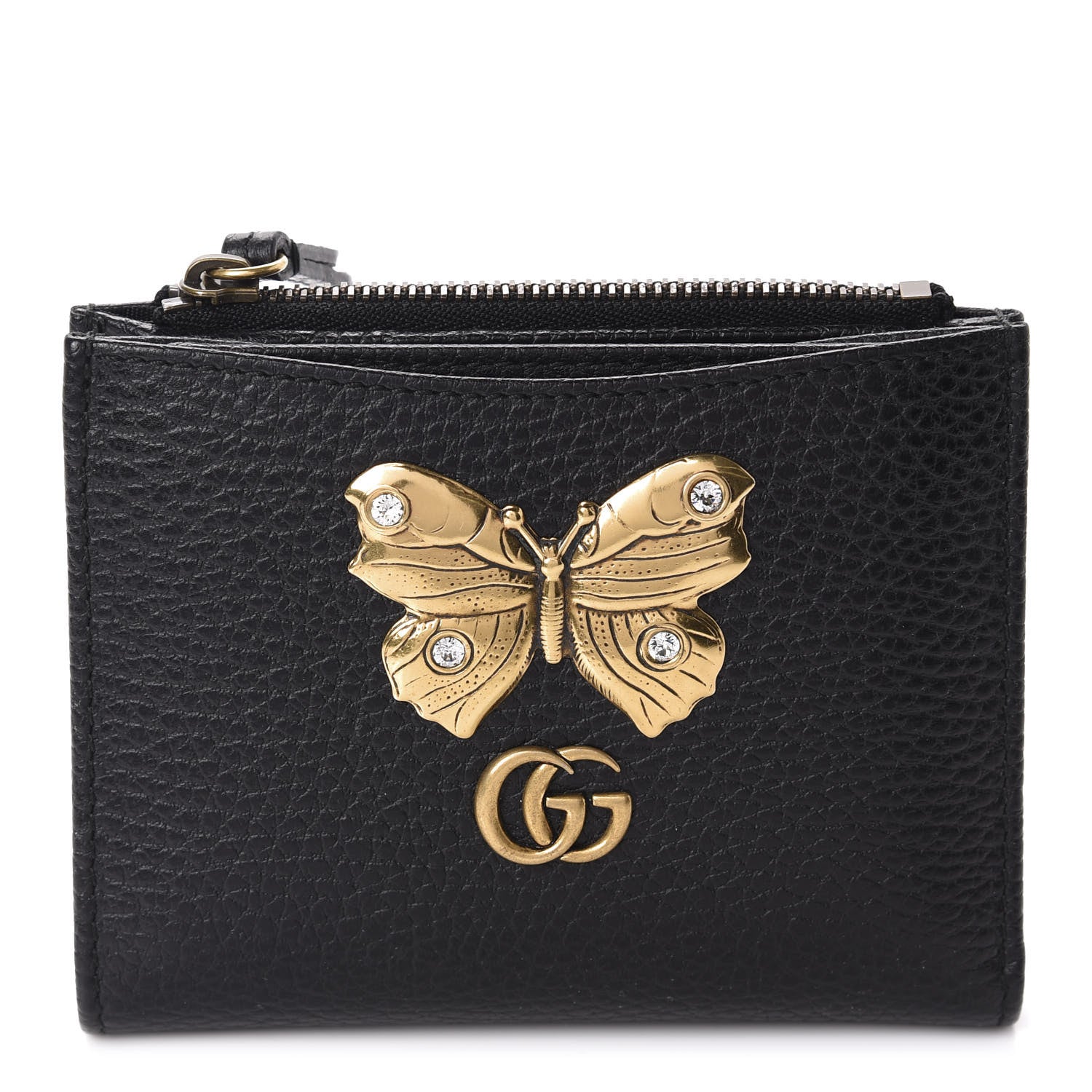 Gucci Pebbled Calfskin Farfalla Card Case Black 1 of 7