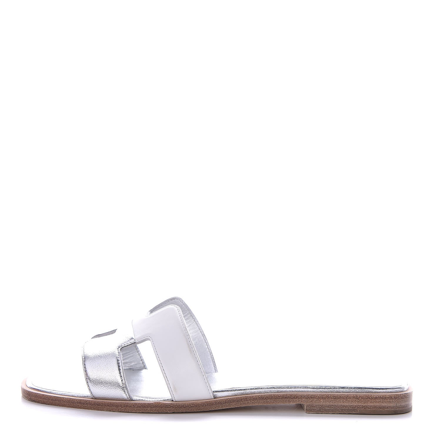 Hermes Metallic Nappa Box Oran Sandals 37.5 White Gris Argente 1 of 12