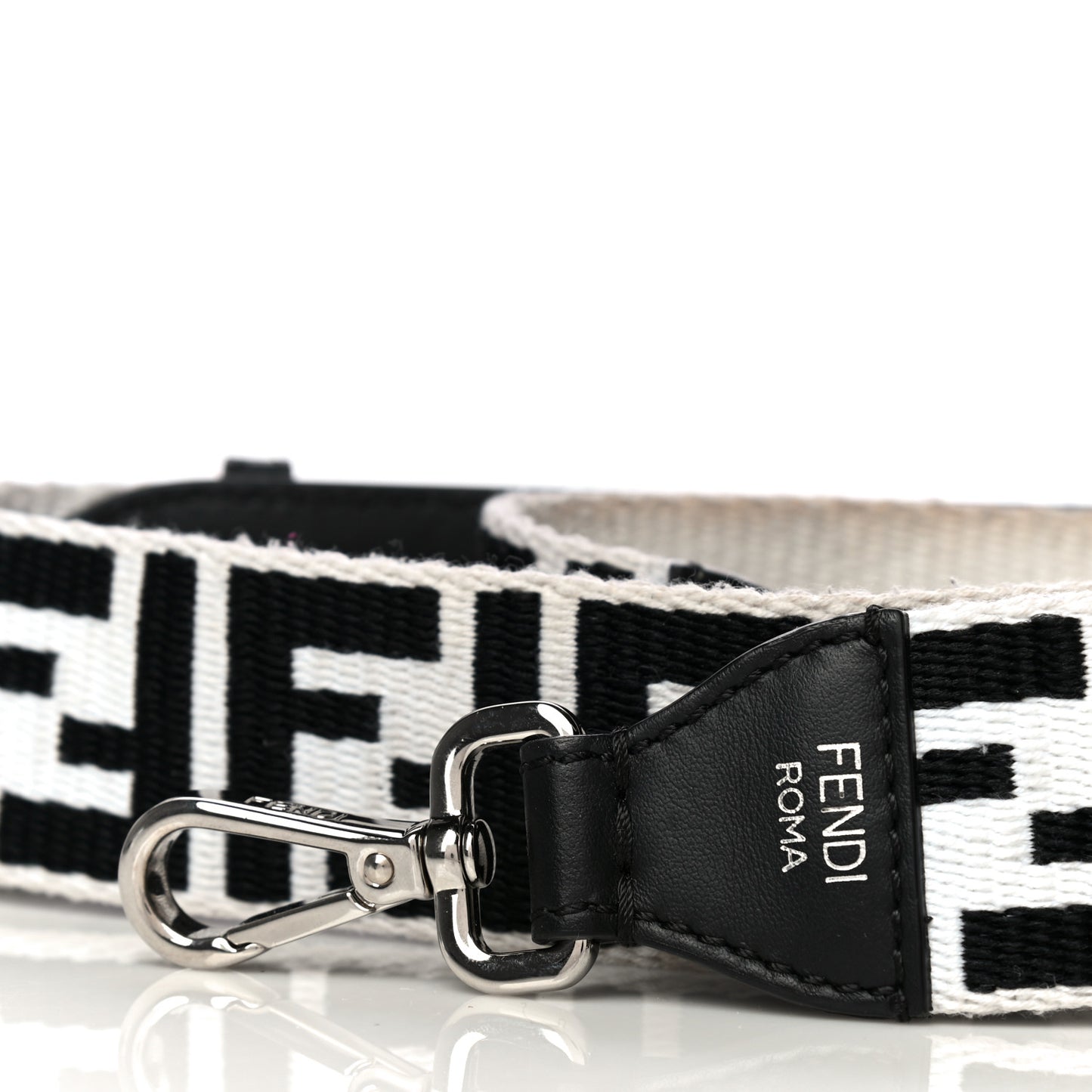 Canvas Calfskin FF 1974 Studded Strap You Black White