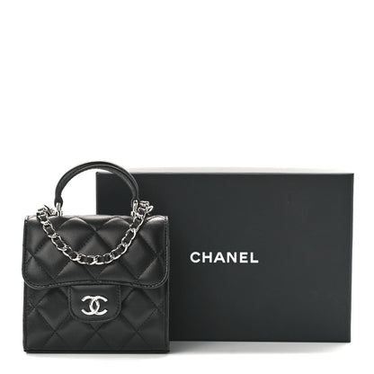 Chanel Lambskin Quilted Top Handle Flap Clutch With Chain Black 9 of 13