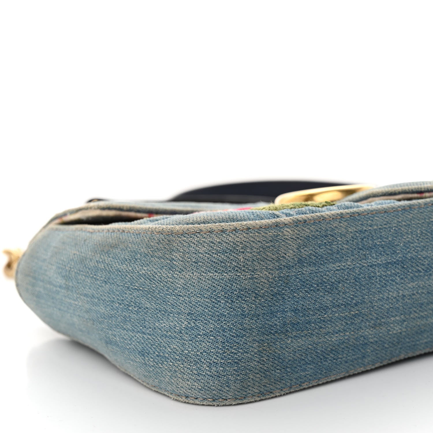Gucci Denim Matelasse Floral Embroidered Mini GG Marmont Shoulder Bag Blue 9 of 12