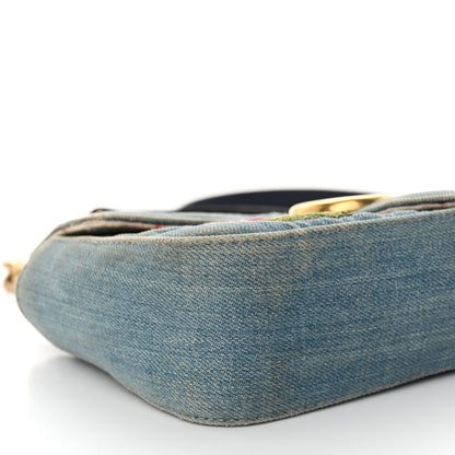 Gucci Denim Matelasse Floral Embroidered Mini GG Marmont Shoulder Bag Blue 9 of 12