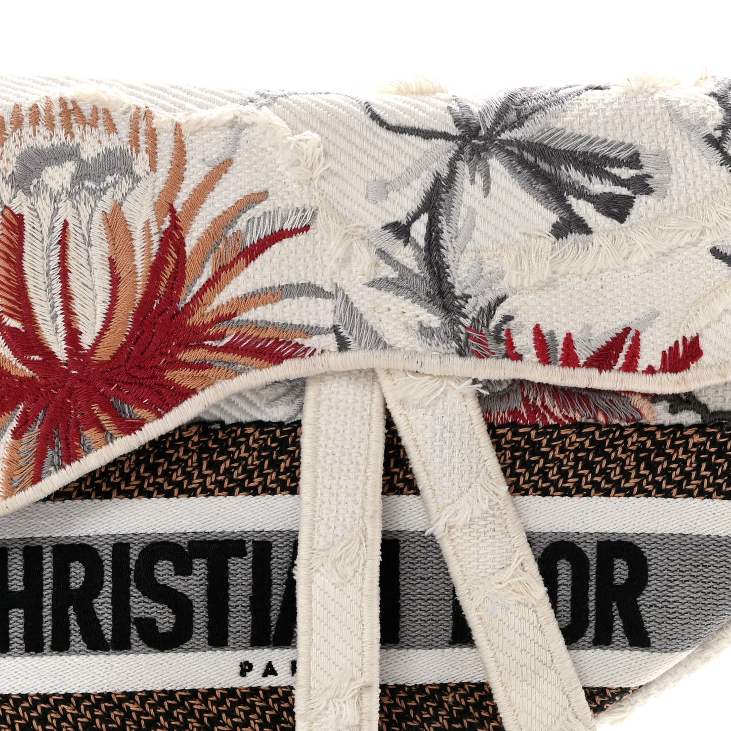 Canvas Embroidered Camouflage Flowers Saddle Bag Latte Multicolor