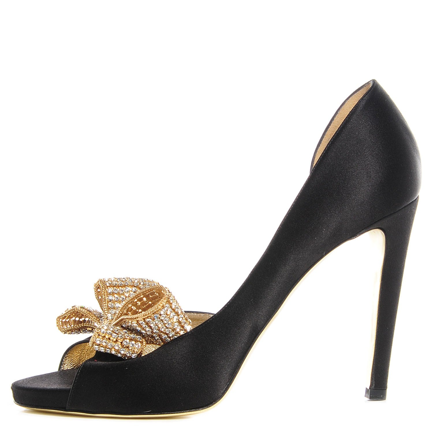 Valentino Garavani Satin Crystal Bow Peep Toe d'Orsay High Heel Pumps 39.5 Black 1 of 7