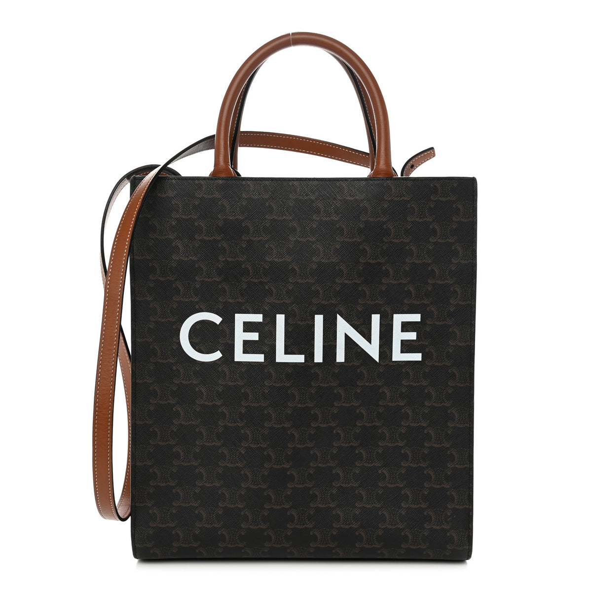 Triomphe Canvas Calfskin Small Vertical Cabas Tan