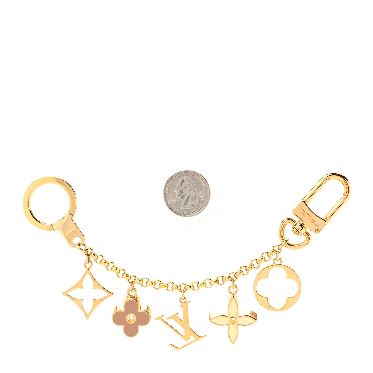 Louis Vuitton Brass Enamel Fleur De Monogram Bag Charm Chain Gold 2 of 4