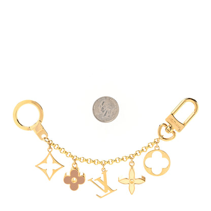 Louis Vuitton Brass Enamel Fleur De Monogram Bag Charm Chain Gold 2 of 4