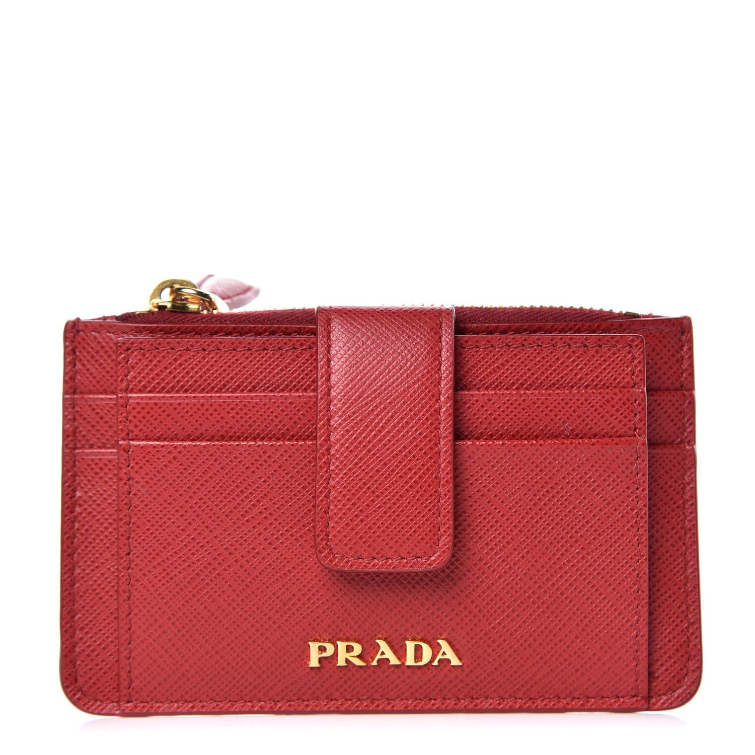 Prada Saffiano Metal Coin Case Card Holder Fuoco 1 of 7