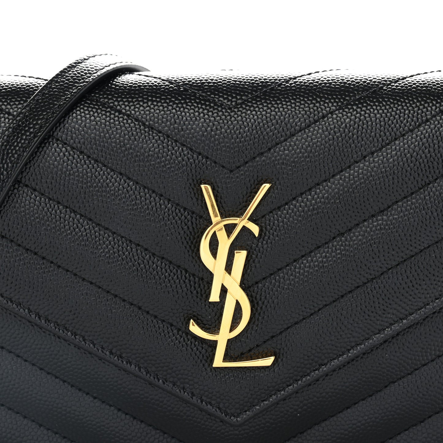 Grain De Poudre Matelasse Chevron Monogram Envelope Chain Wallet Black