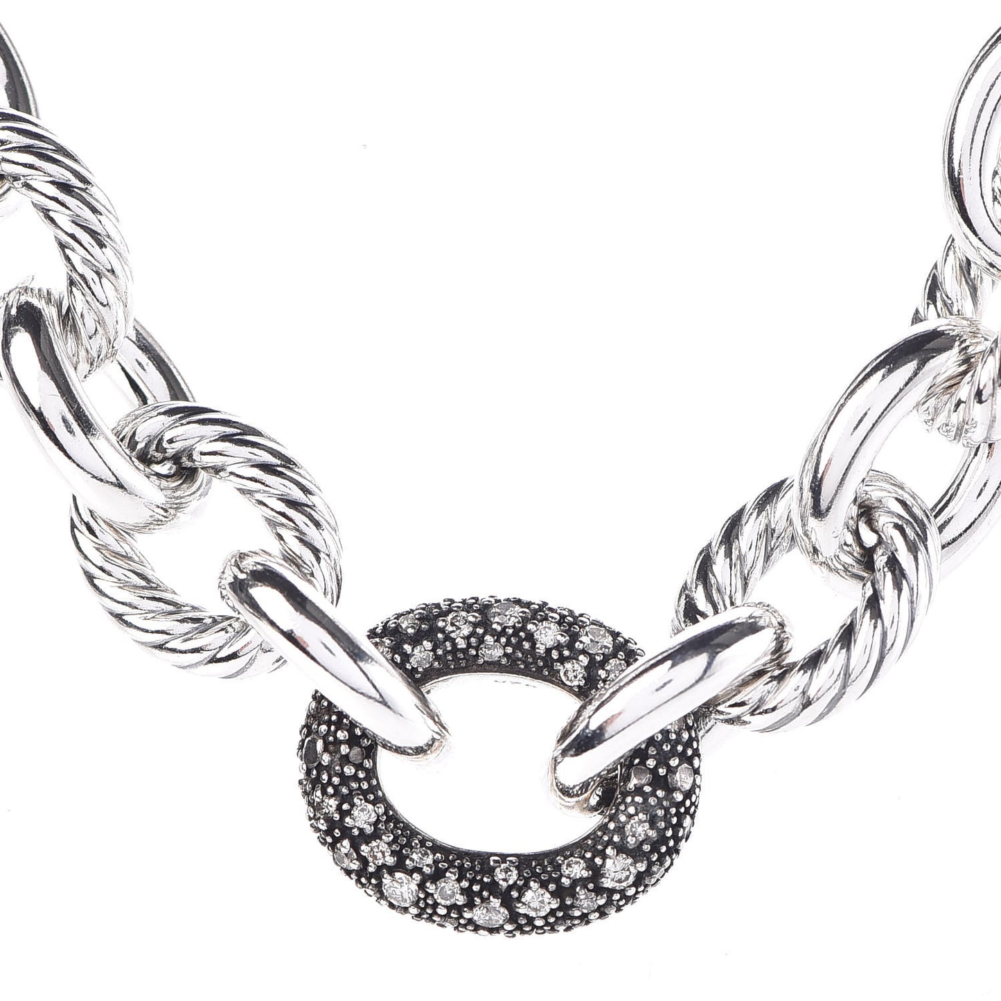 Sterling Silver Diamond Midnight Melange Oval Link Necklace