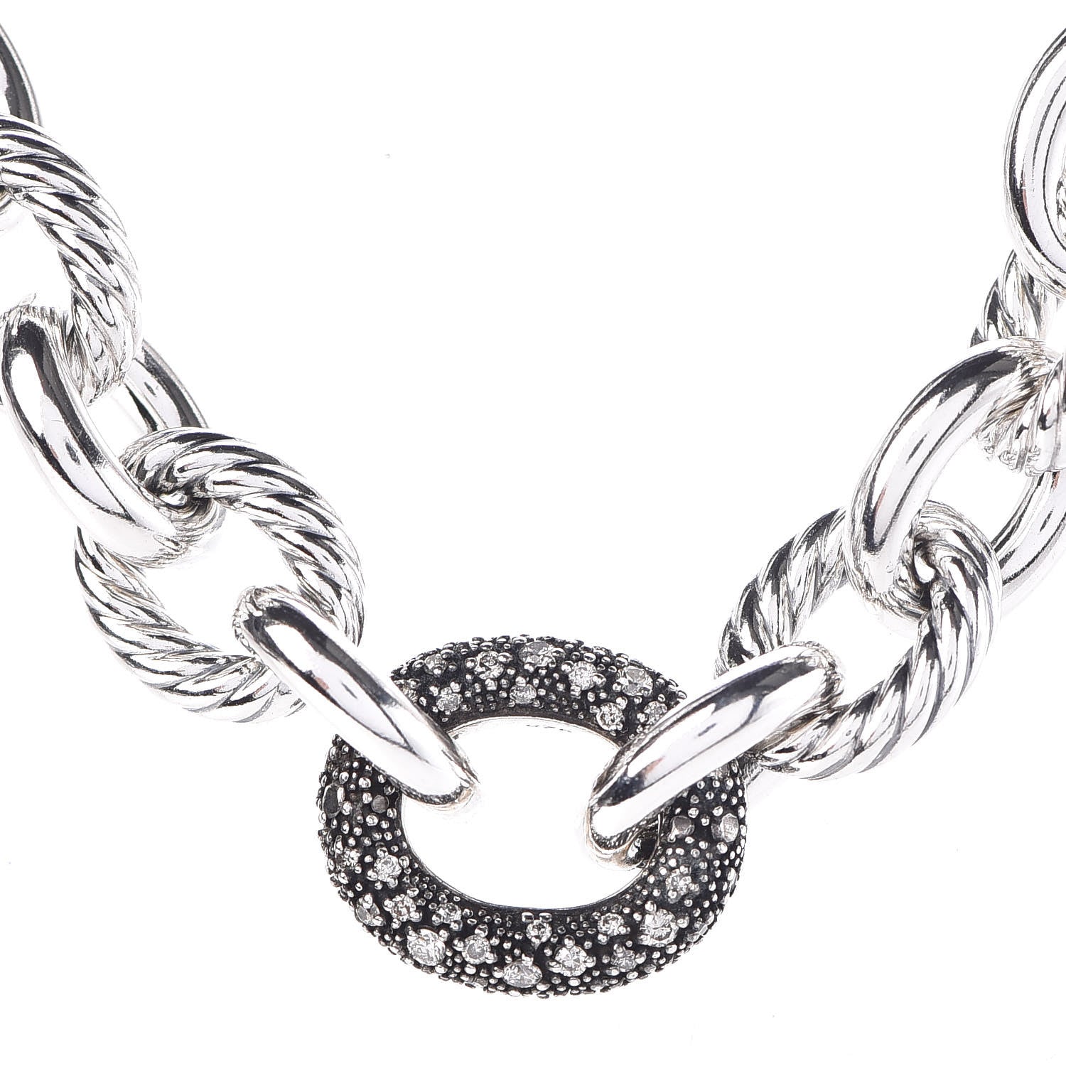David Yurman Sterling Silver Diamond Midnight Melange Oval Link Necklace 4 of 5