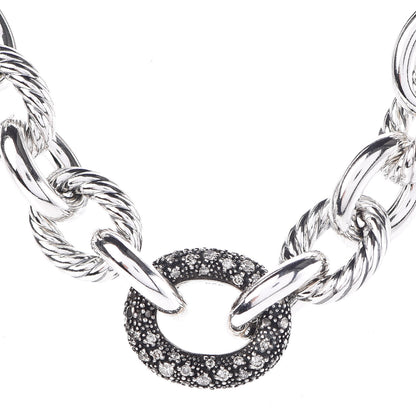 David Yurman Sterling Silver Diamond Midnight Melange Oval Link Necklace 4 of 5