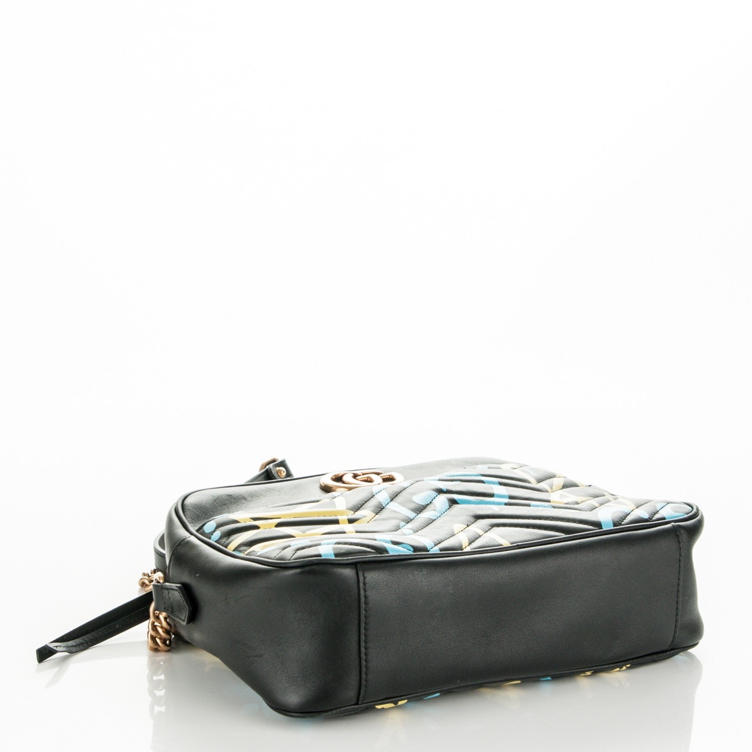 Gucci Calfskin Matelasse GucciGhost Medium GG Marmont Chain Shoulder Bag Black New Acquamarine 4 of 7